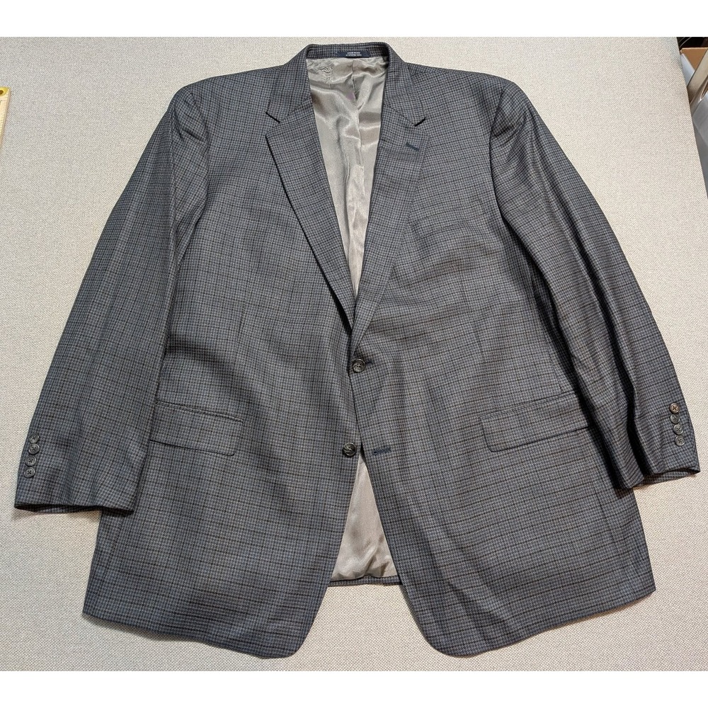 Hart Schaffner Marx Mens Blazer Navy Blue 52L Big & Tall Union Made In Usa Check